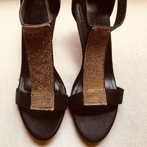 LANE BRYANT | Black and Gold Rhinestone Heels